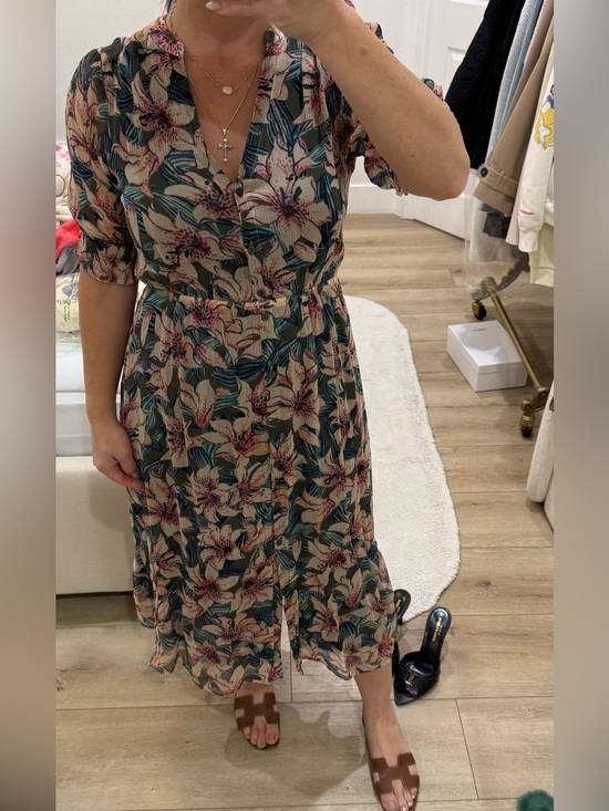 ba&sh Dresses & Skirts - ba&sh Floral V-Neck Tiered Midi Dress in Teal and Blush
